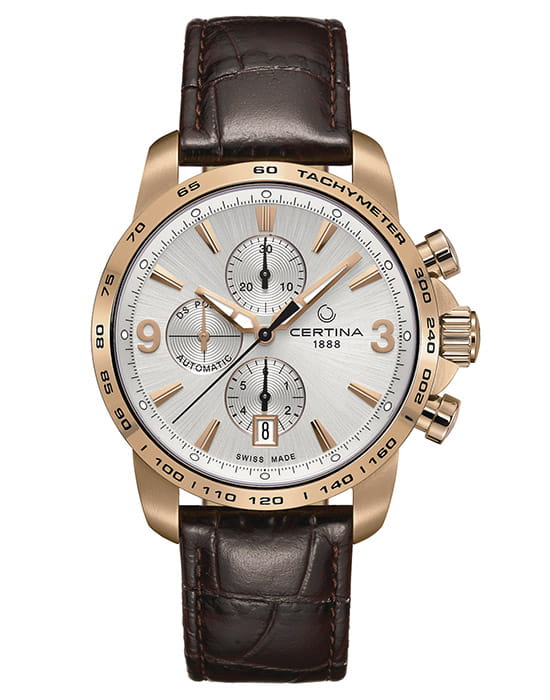 Certina Certina DS Podium Chronograph Automatic C001.427.36.037.00  C0014273603700 механические мужские часы серебристый циферблат, браслет кожаный — вид спереди